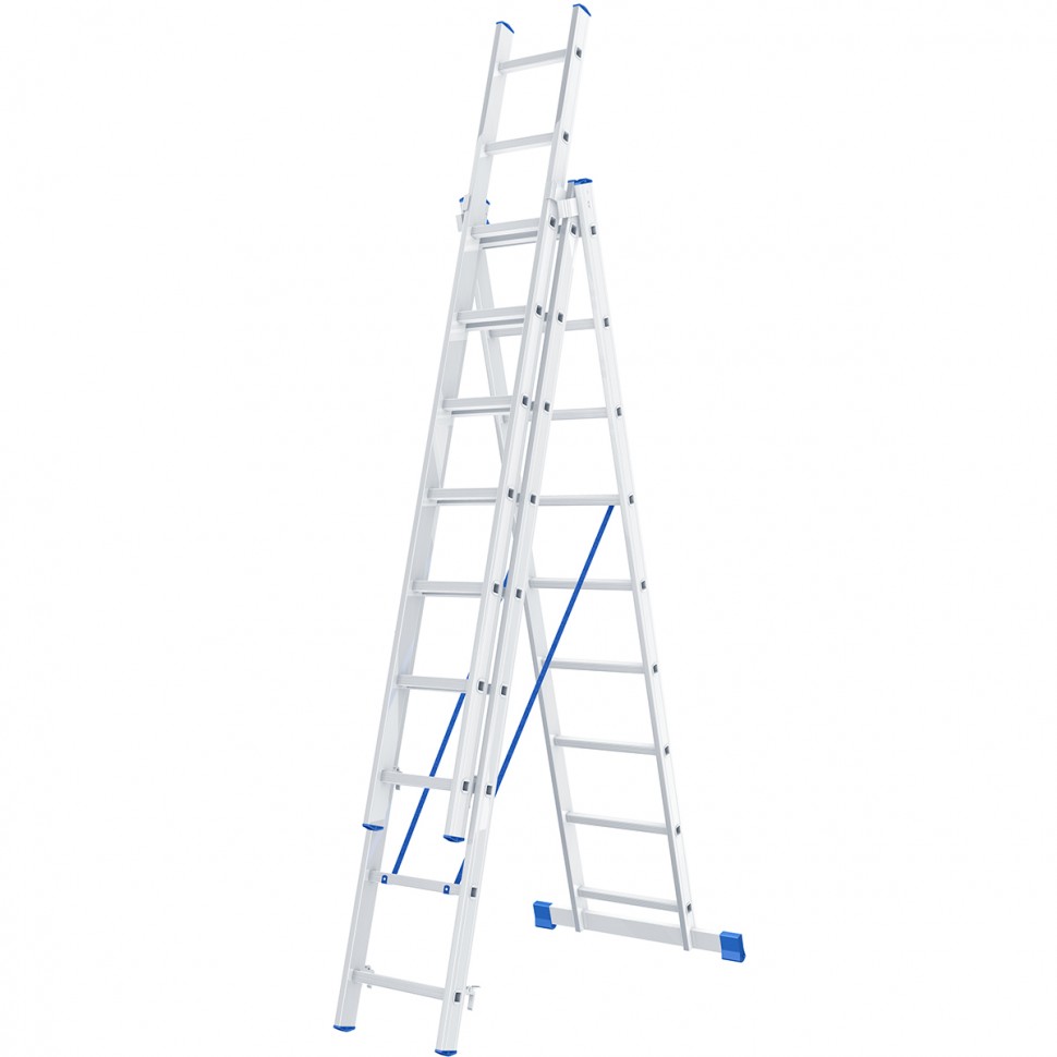 Лестница, 3 х 9 ступеней, алюминиевая, трехсекционная, Сибртех (97819)