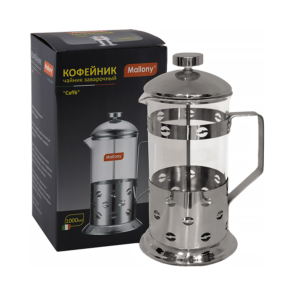 Чайник-кофейник с прессом "caffè" стекло 1000 мл (1/12) "mallony" b535-1000ml
