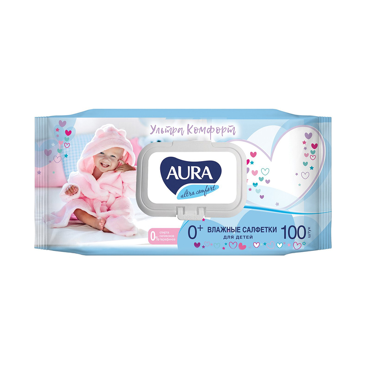 Салфетки влажные детские "aura" ultra comfort (алоэ и витамин е) упак. 100 шт. (12)