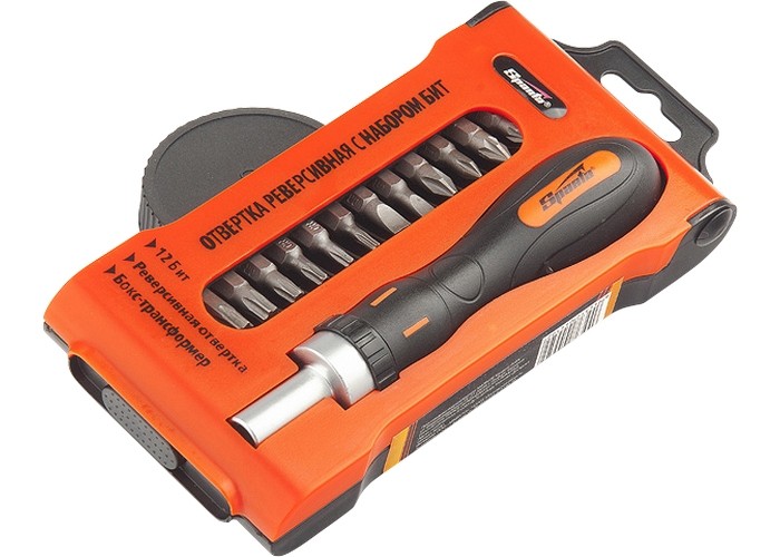 Отвертка реверсивная с набором бит, CrV, 12 шт, Sparta (11347)