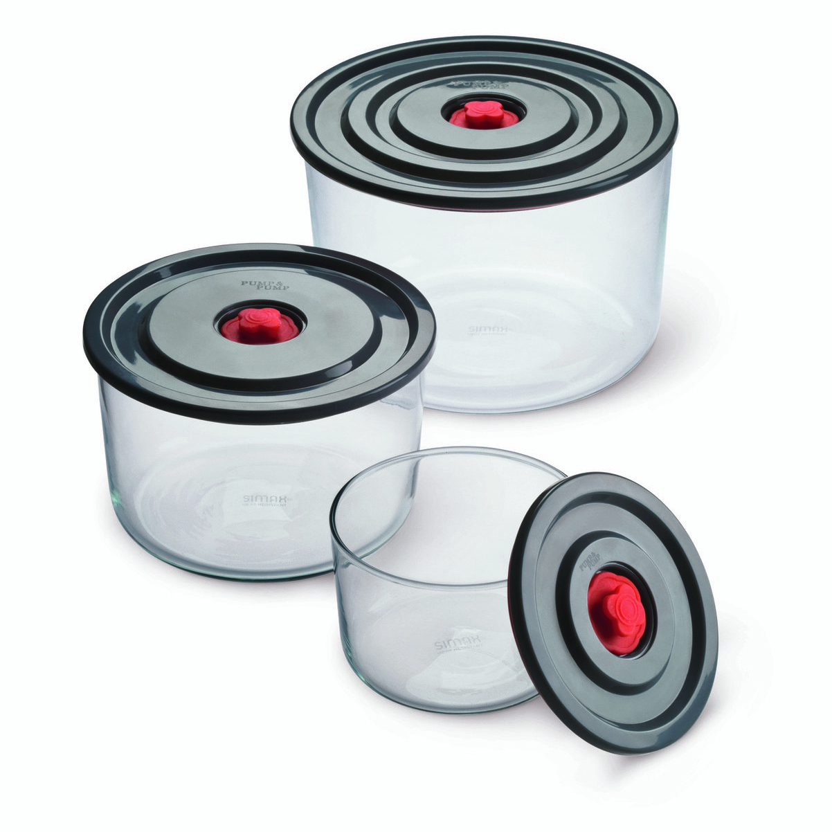 Контейнеры стекл. "simax" exclusive 3 шт. круглые (0,35 + 1 + 2 л) пласт. крышки (1/6)