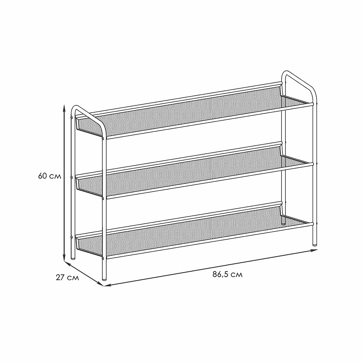 Подставка для обуви "женева 33" 3 полки (865*270*600 мм) черный (1) пдо ж33 ч