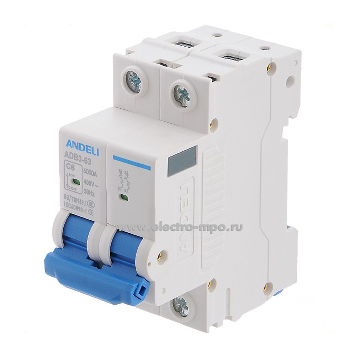Выключатель автомат. adb3-63 2p 6a 6ka тип c (1/6/180) "andeli"