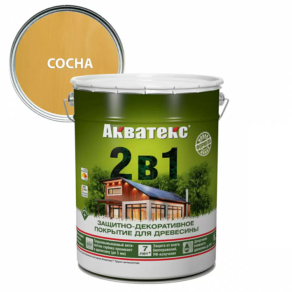 Акватекс 2 в 1 защит.-декор. покрытие для дерева алкидное полуматовое лессирующее, сосна (20л)