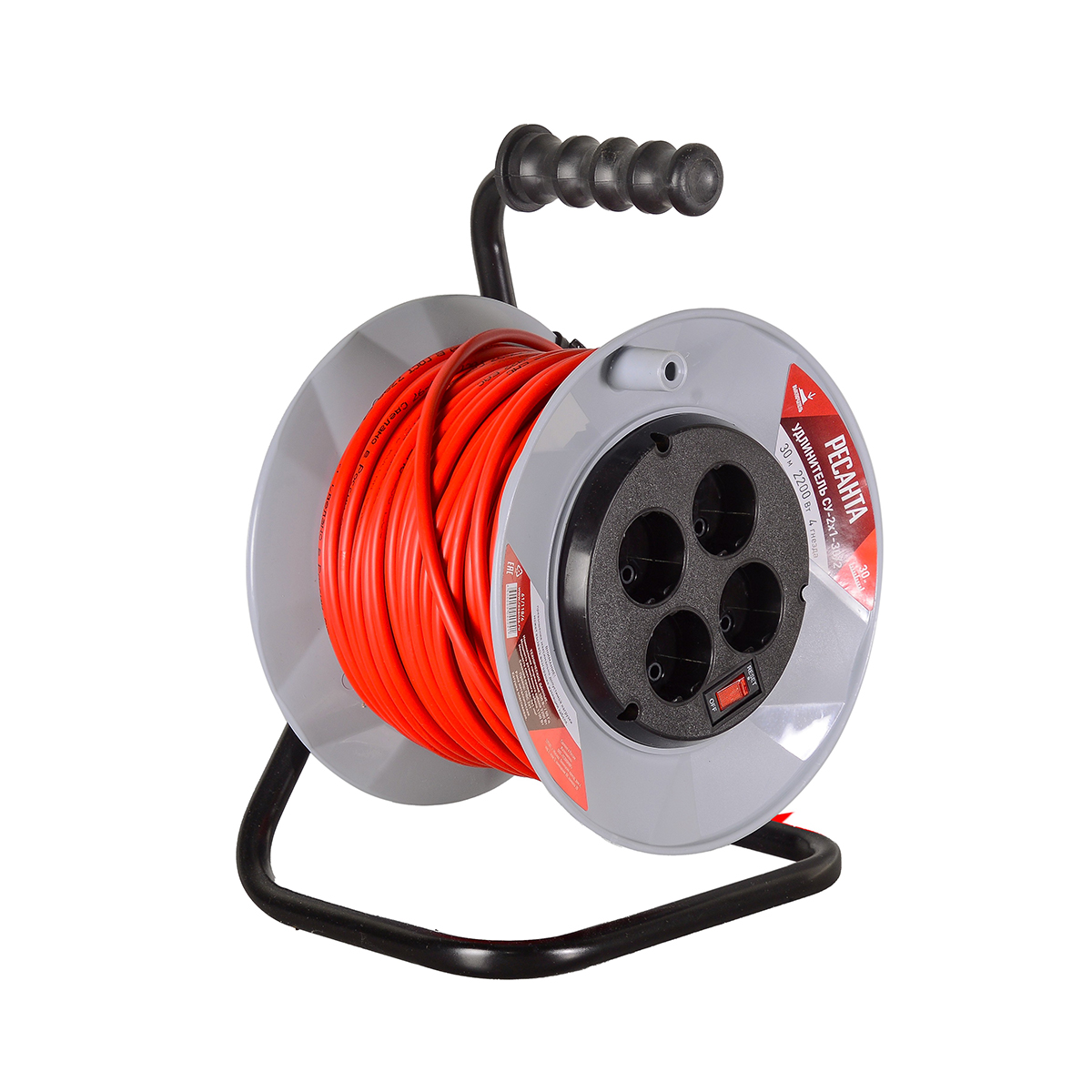 Удлинитель на катушке су-2х1-30/2  4 розетки, 30 м 2*1 мм (1) "ресанта"