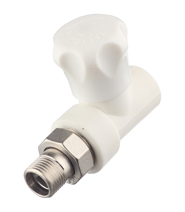Вентиль радиаторный прямой 20 х 1/2" (НР) PP-R со сгоном VALTEC белый