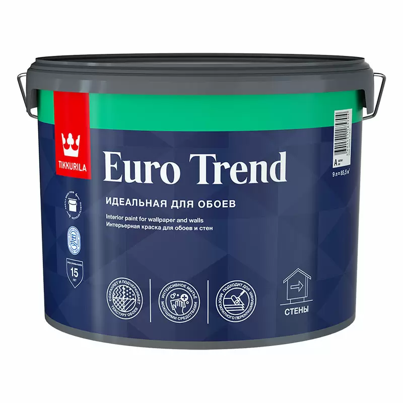 TIKKURILA EURO TREND краска интерьерная для обоев и стен, база A (9л)