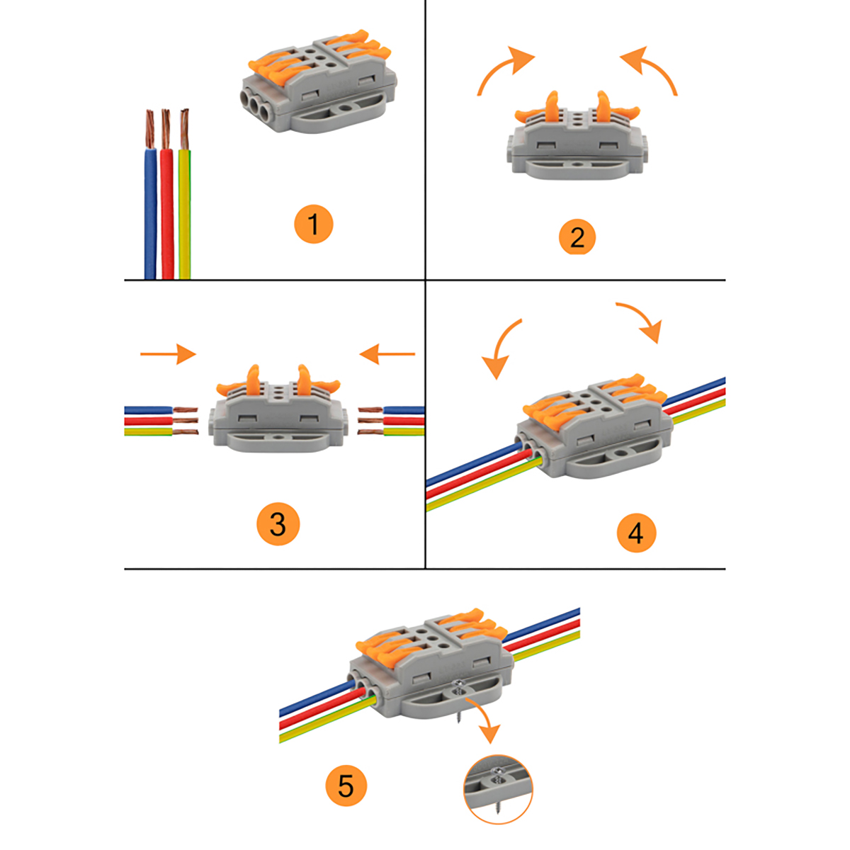 Клеммы проходные смк 222-423p, 3 полюса упак. 5 шт. (серые) (1/10) "rexant" 07-6263-5