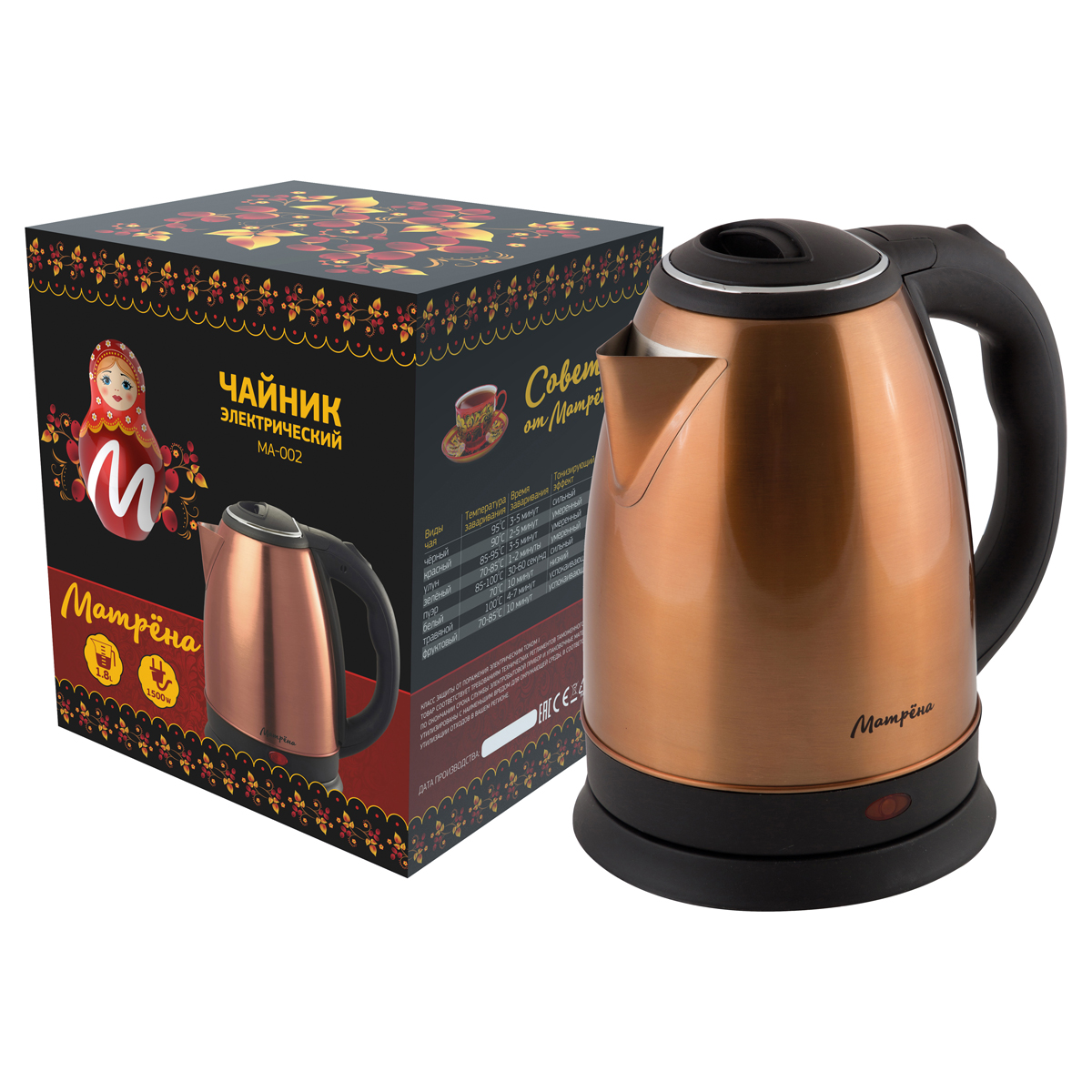 Чайник электр. "матрёна" ma-002 1,8 л (1/12) сталь (медный)