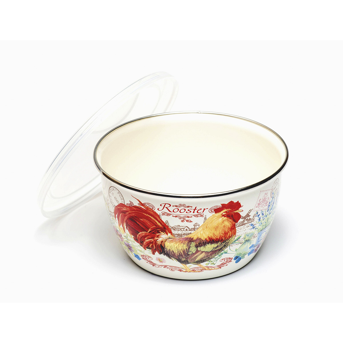 Миска эмалиров. "золотой петушок" 2,4 л, 18 см пласт. крышка (1/4) "metrot"