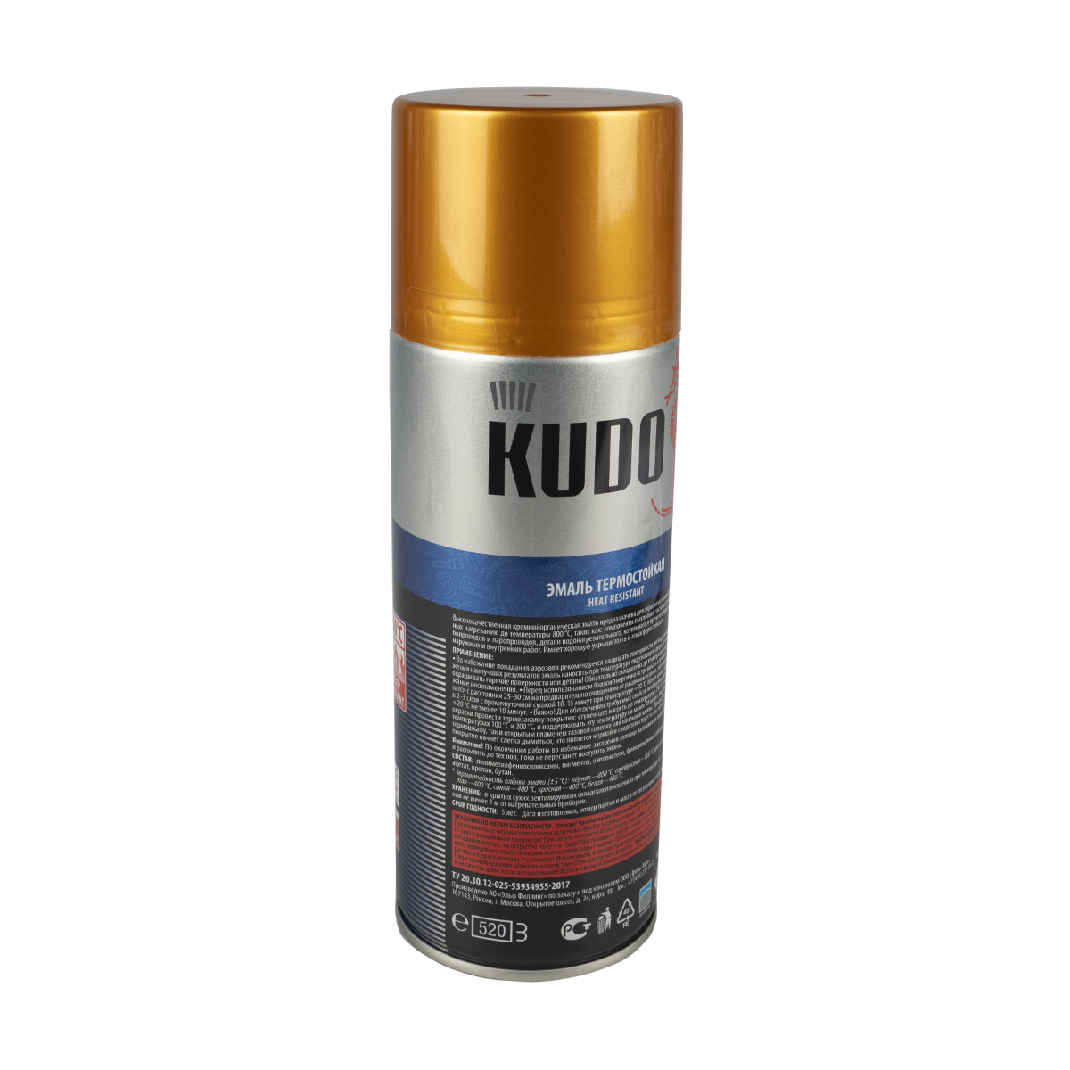 Краска аэрозоль  термостойкая золотая  520 мл (12) "kudo" ku-5007
