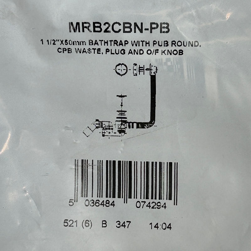 Слив-перелив McALPINE L=575 х 34 мм неразборный с ревизией, 70 мм слив.,выход 40/50 мм, хром, пакет