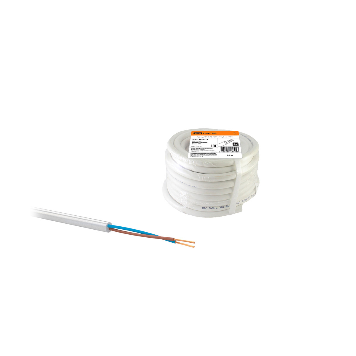 Провод пвс 2 х 1,5 мм² гост (бухта 10 м) белый (1/10) tdm sq0118-0011
