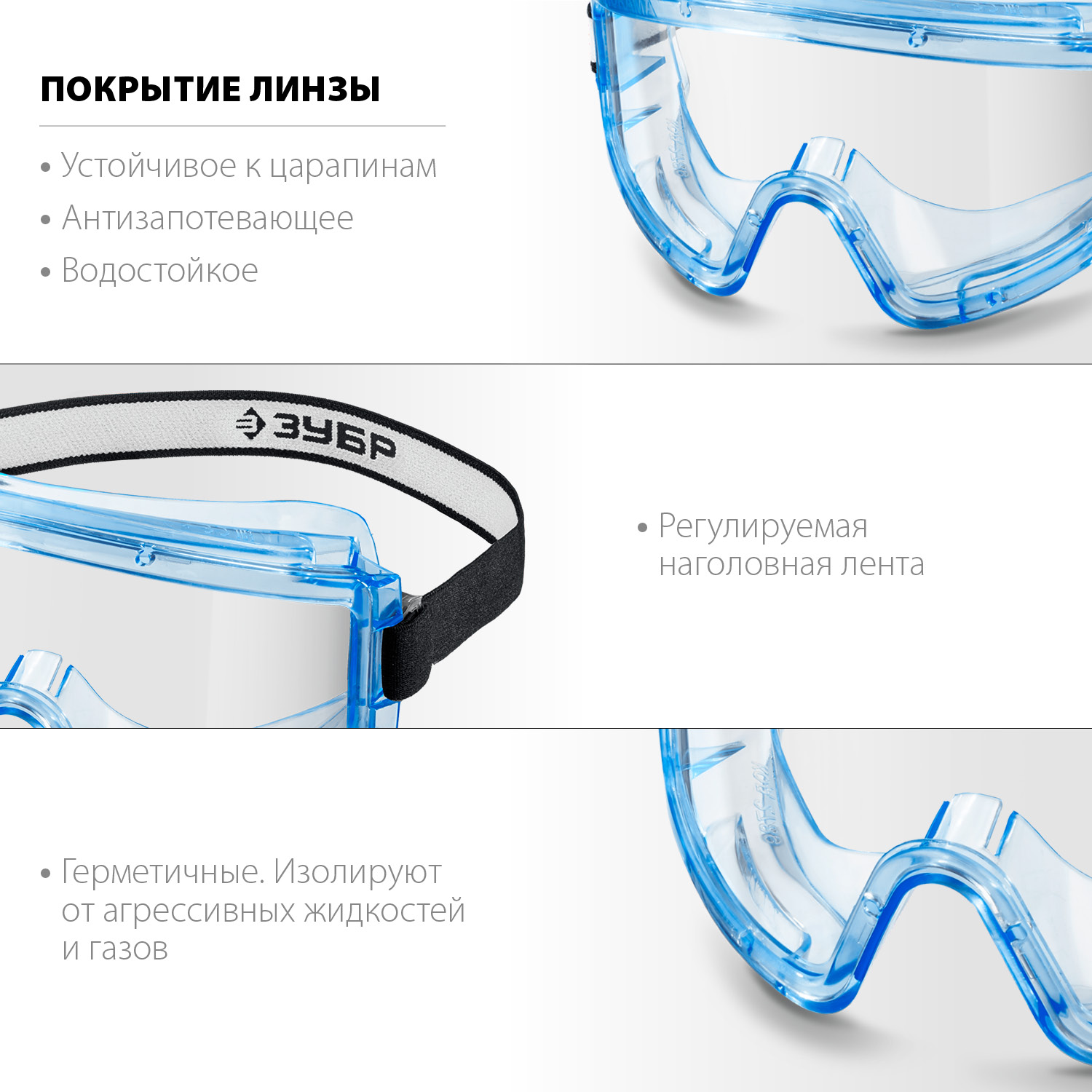 ЗУБР ПАНОРАМА Г, закрытого типа, стекло из ударопрочного поликарбоната, защитные очки с герметичной вентиляцией, Профессионал (110232)