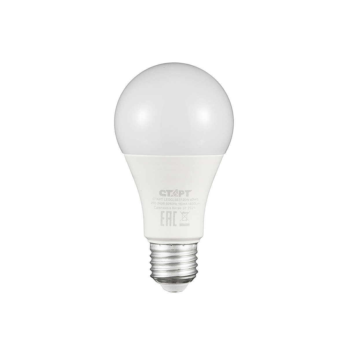 Лампа светодиодная "старт эко" груша 20w 4000 к  e27, хол. свет (10/100)
