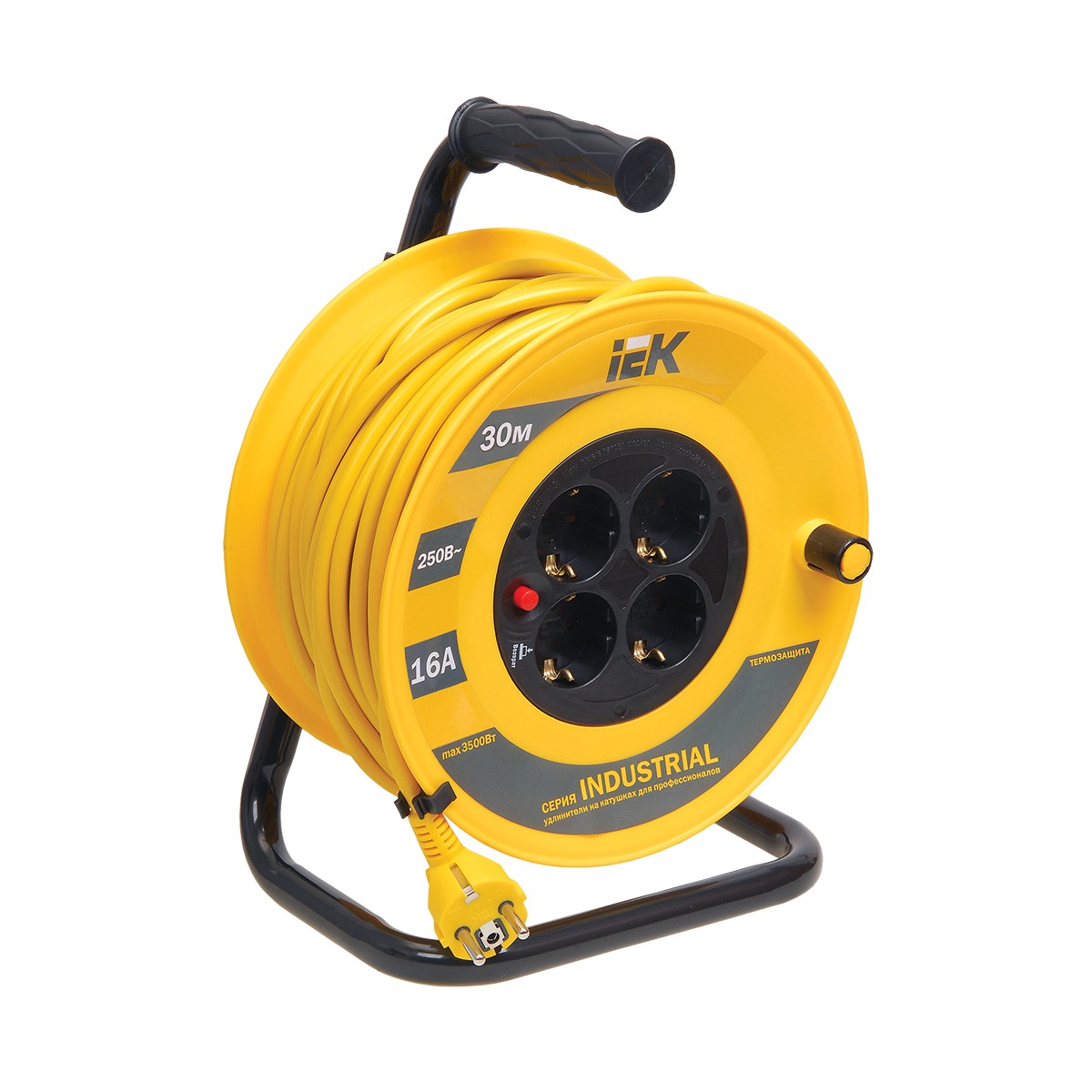 Удлинитель на катушке "industrial" с термозащ. 4 розетки, 30 м 3*1,5 мм (1) "iek"