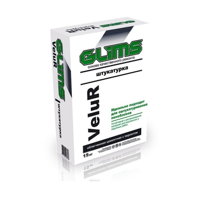 Штукатурка перлитовая GLIMS® VeluR цементная облегченная водостойкая 15 кг