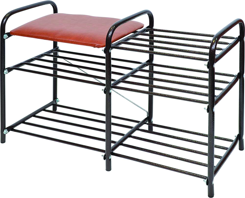 Этажерка "люкс 3"  3-х ярусная разборная (79 х 33 х 50 см) каркас медн. антик, сиденье мягк. коричн.