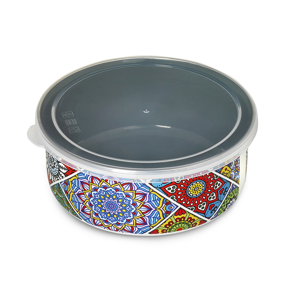 Миска эмалиров. "султана" 1,3 л, 16 см пласт. крышка (1/4) "metrot"