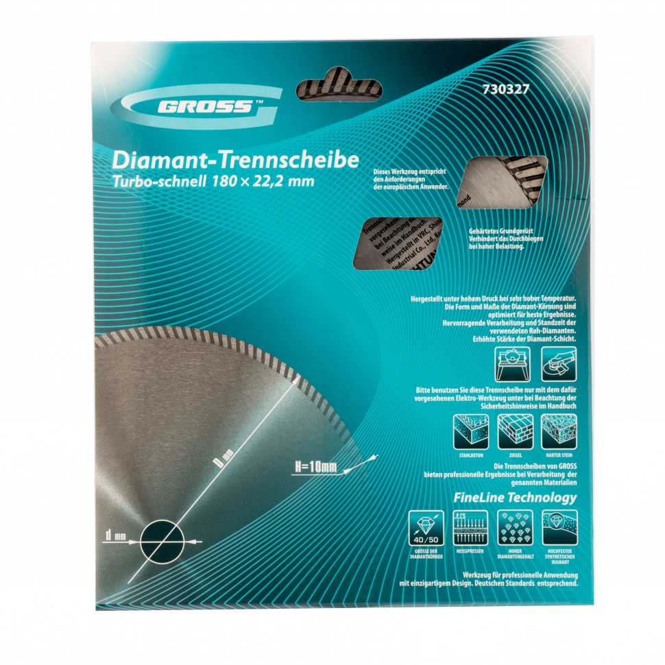 Диск алмазный, 180 х 22.2 мм, турбо, сухая резка Gross (730327)