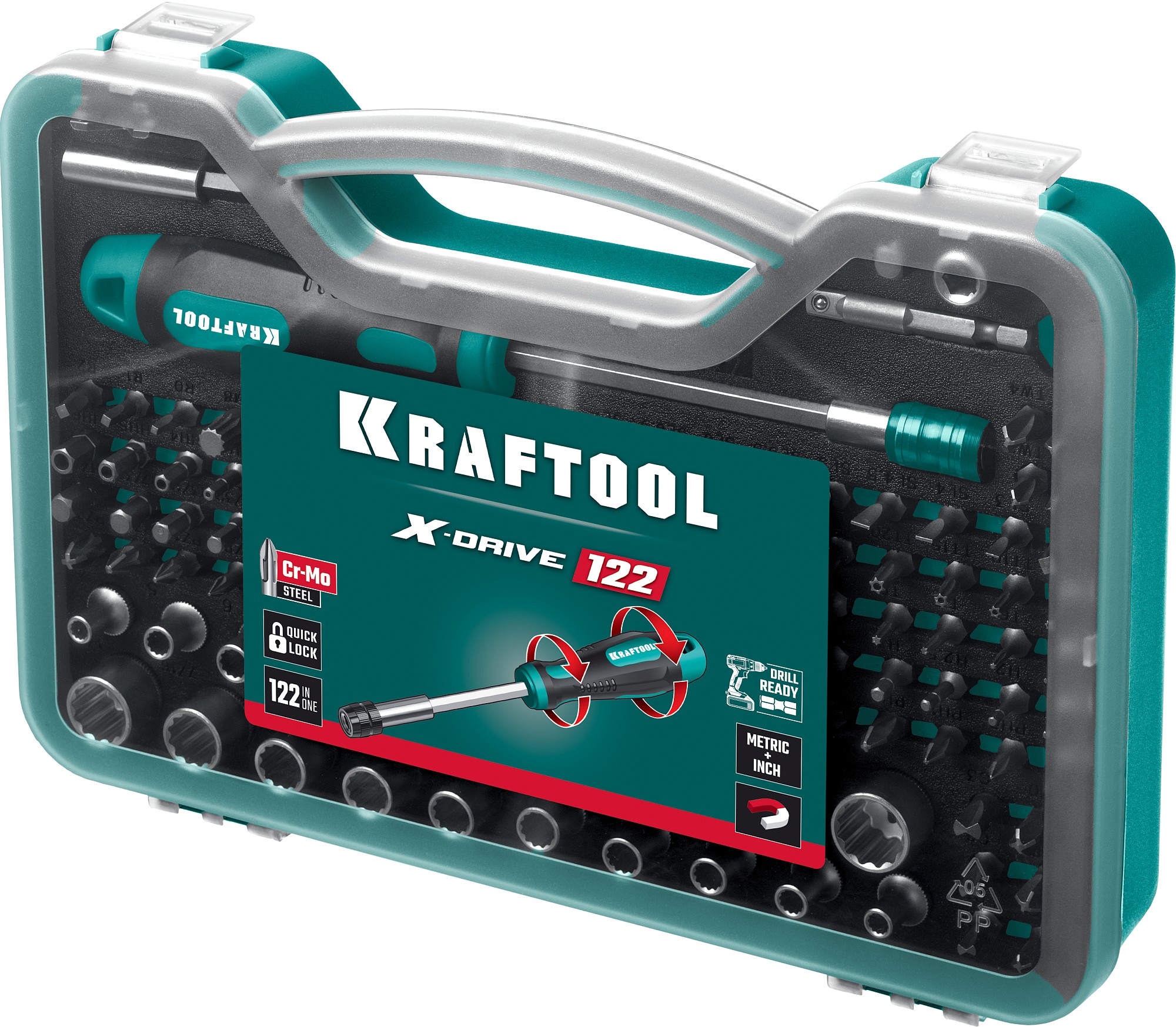 KRAFTOOL X-Drive-122, 122 шт, набор: отвертка-битодержатель с насадками (26816)