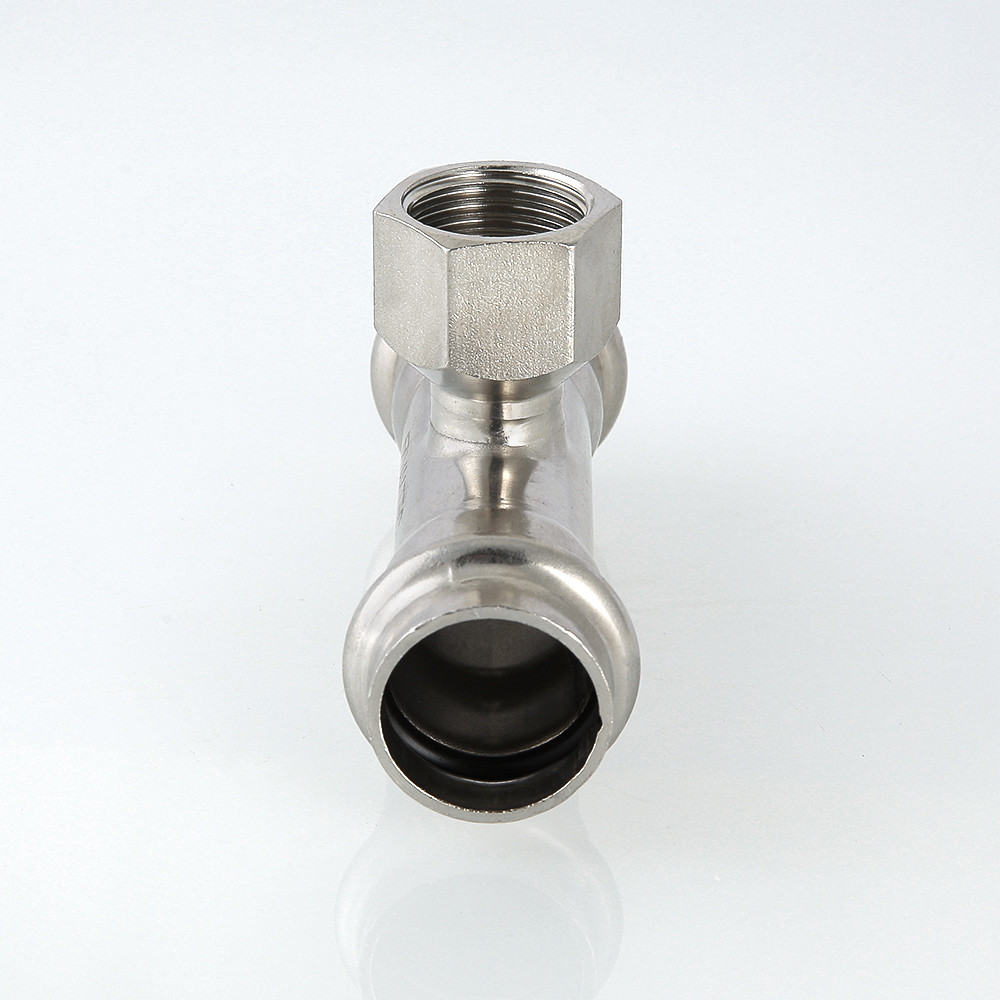Тройник В-пресс 22 x 1/2" x 22 нержавеющая сталь VALTEC