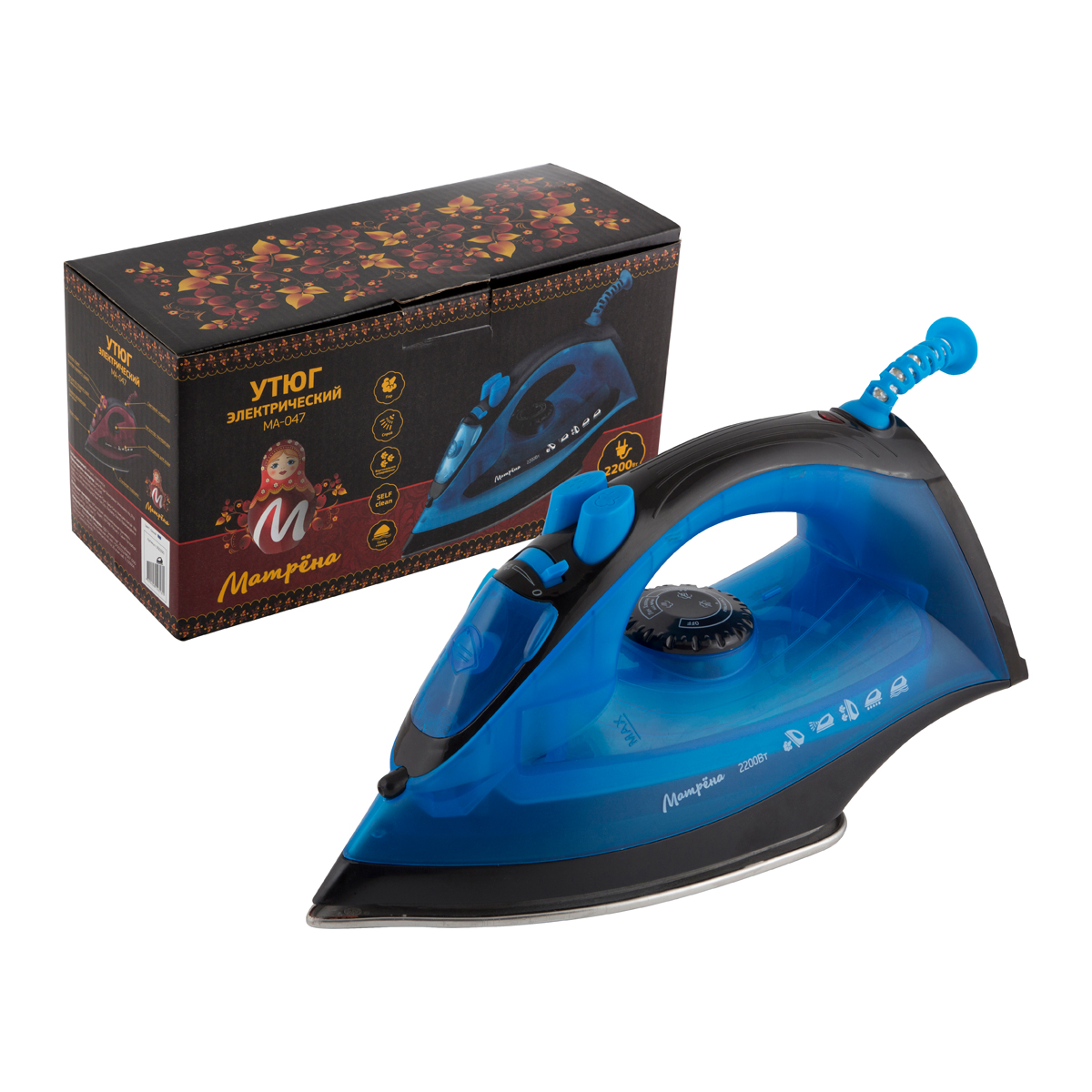 Утюг "матрёна" ma-047  2200 вт подошва нержав. (1/10) синий