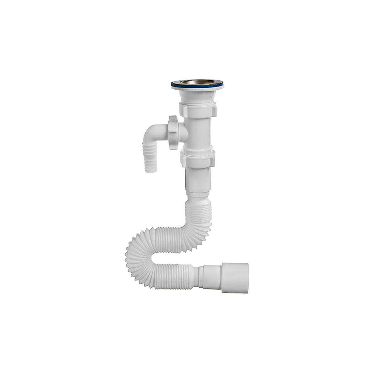 Сифон гофр. выпуск нерж. 1 1/2" х 40/50 мм, 1325 мм с отводом (1/45) "orio" а-30135