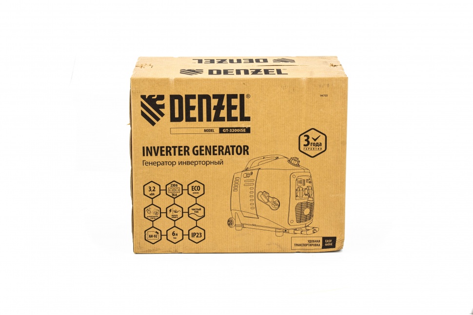 Генератор инверторный GT-3200iSE, 3.2 кВт, 230 В, бак 6 л, закрытый корпус, электростартер Denzel (94703)