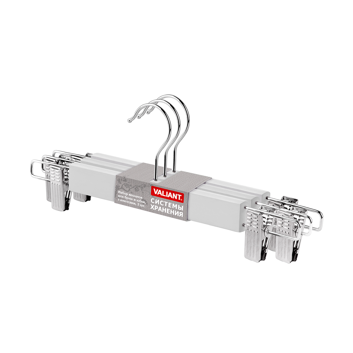 Вешалки для брюк и юбок "japanese" дерев. с клипсами (3 шт.) белые (1/32) "valiant" jw-22508s