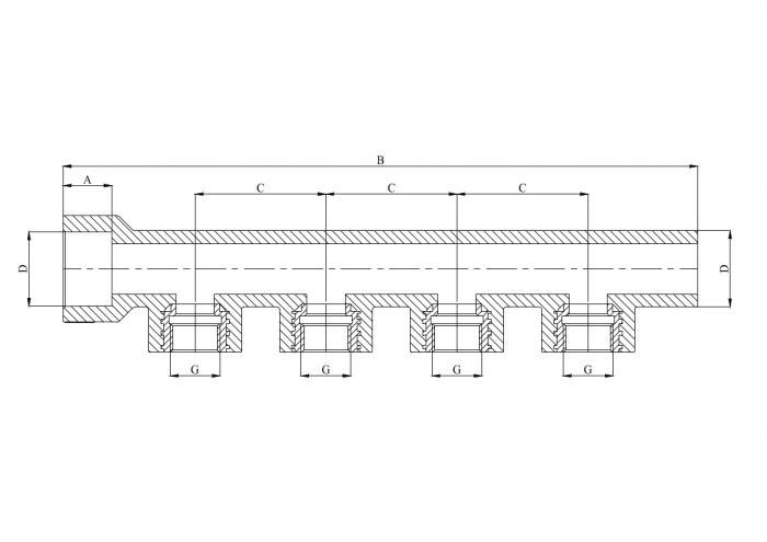 Коллектор 32 мм 4 х 1/2" мм ПП (PP-R100) (ВР) под пайку серый HEISSKRAFT