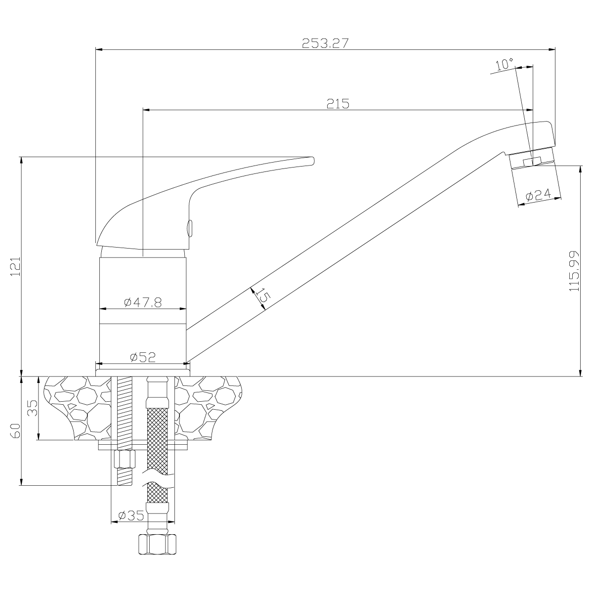Смеситель для кухни  y40-21  поворотн. излив (1/12) "rossinka"
