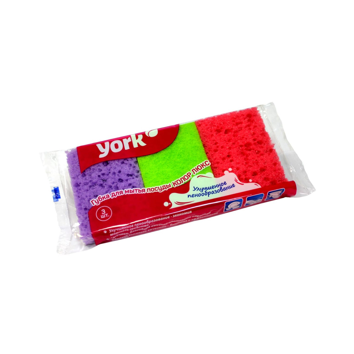 Губки для посуды "колор люкс" упак. 3 шт. (1/24) ''york'