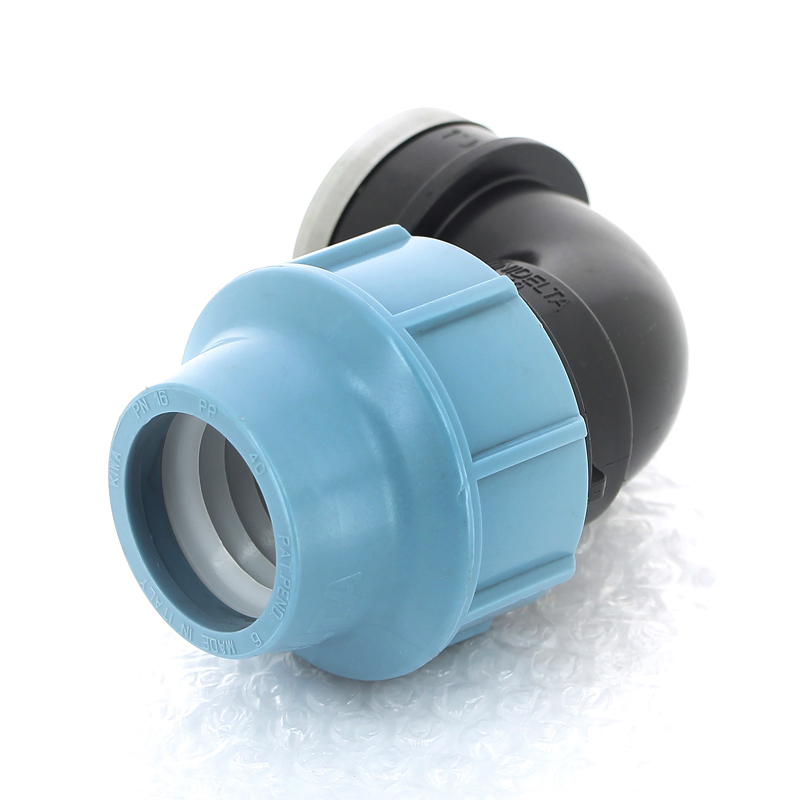 Угол-переходник обжимной ВР 40 x 1"1/4 для полиэтиленовых труб (ПНД) UNIDELTA