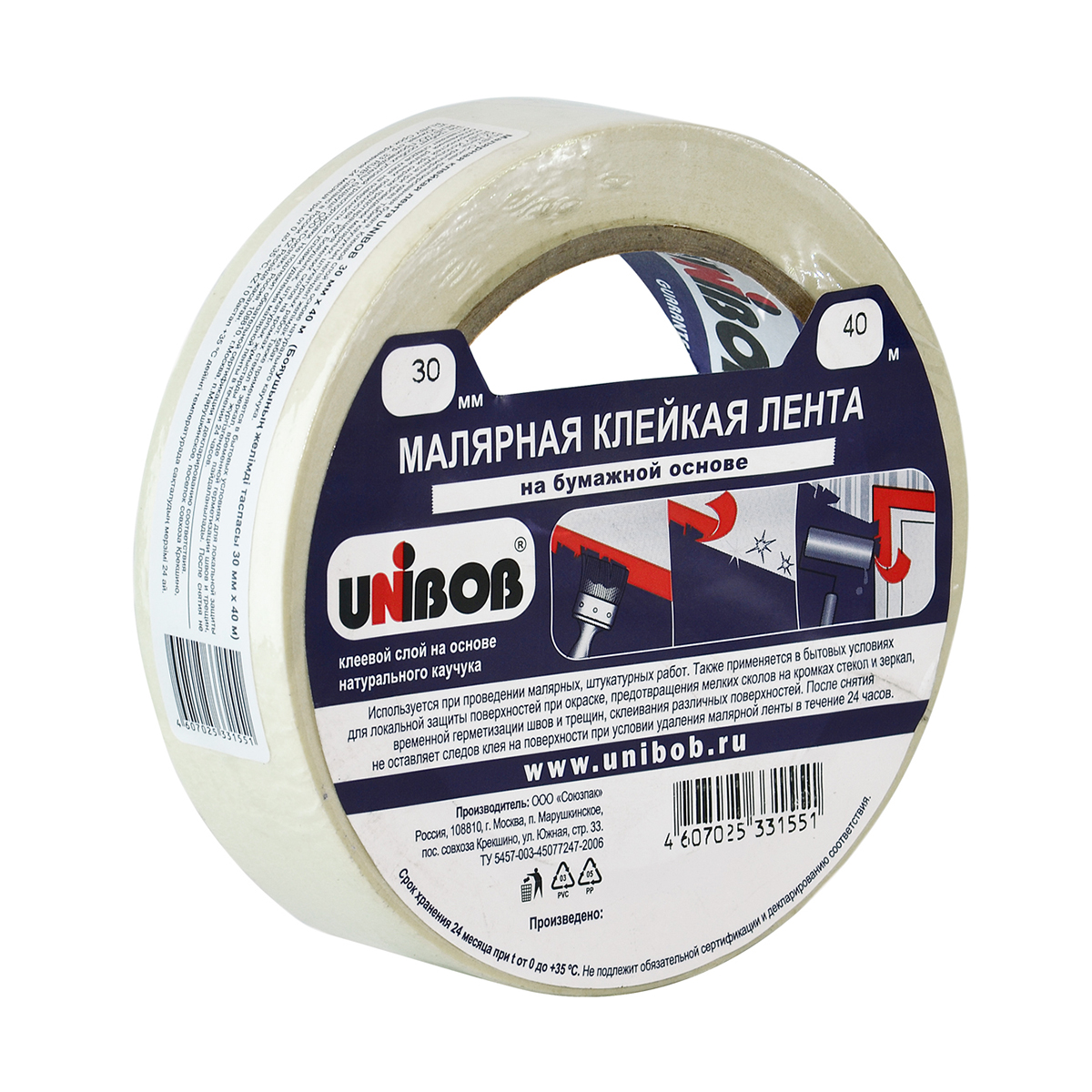 Скотч малярный 30 мм х 40 м (60) "unibob"