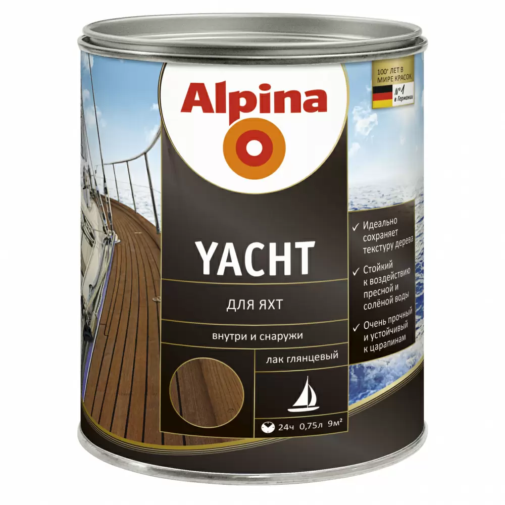 ALPINA YACHT лак яхтный, алкидный, глянцевый (0,75л)