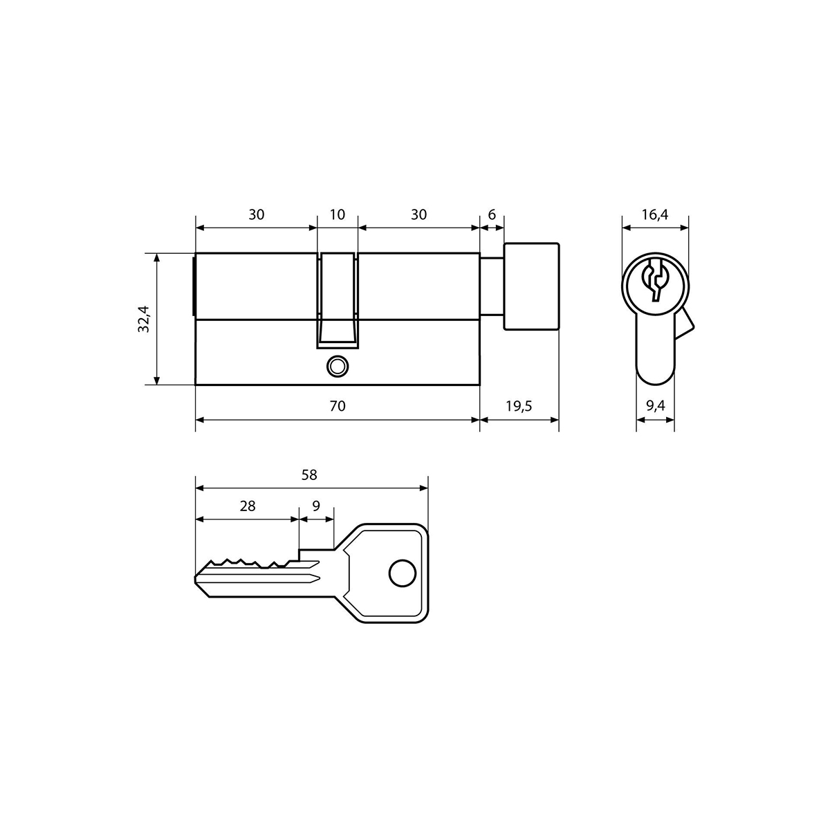 Цилиндров. механизм z.i.70в-5k cp (ключ/вертушка) хром (1/12/120) "стандарт"
