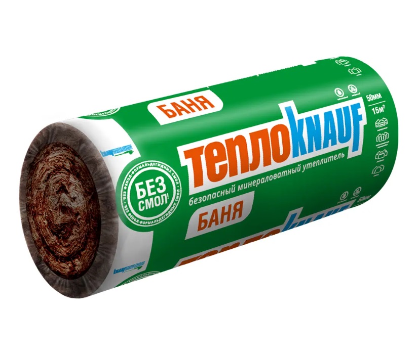 Утеплитель ТеплоКнауф Баня 1200x12500x50 мм (2 мата/15м2/0,75м3)