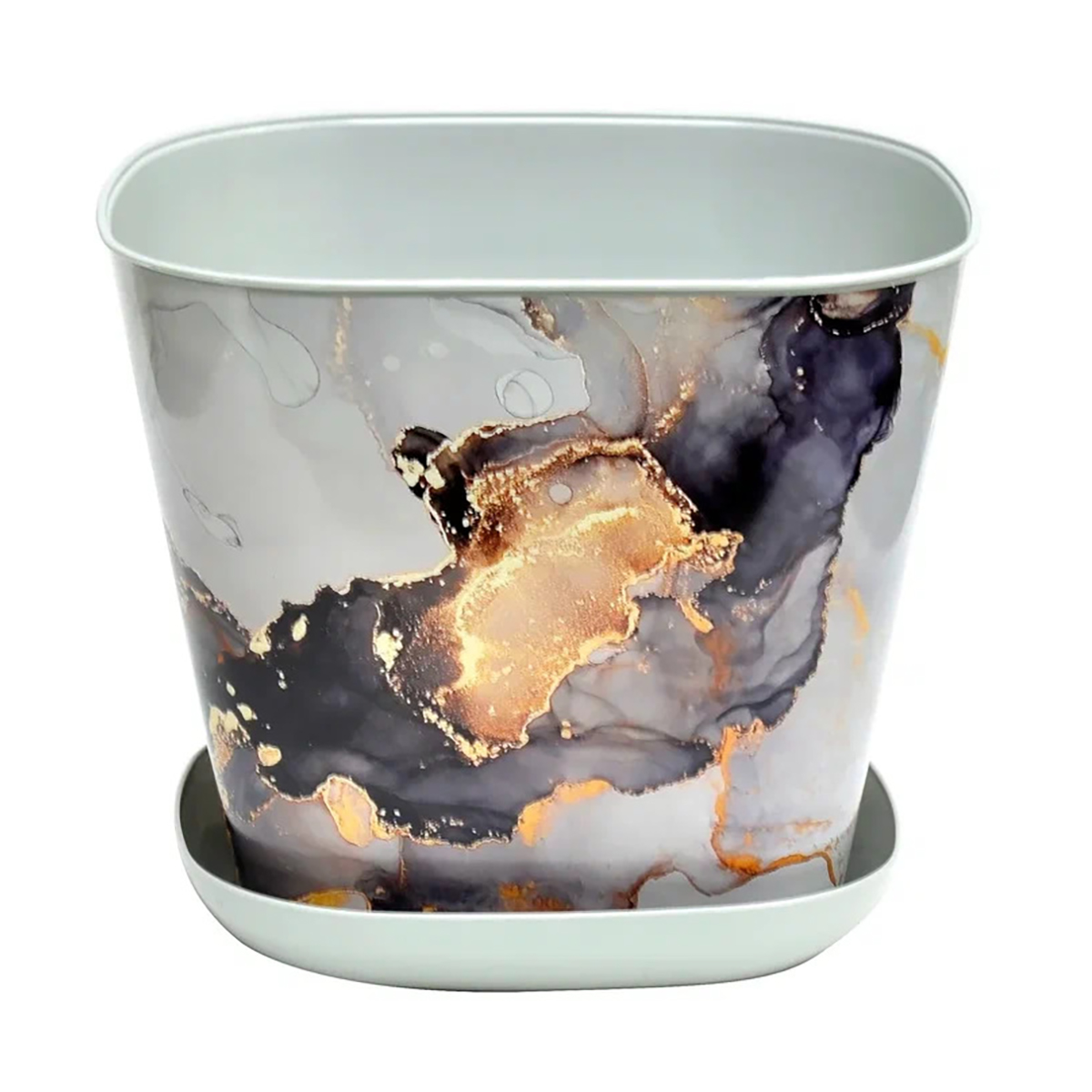 Кашпо для цветов с поддоном  квадратное "мрамор" 3,7 л (1/18) "виолет"