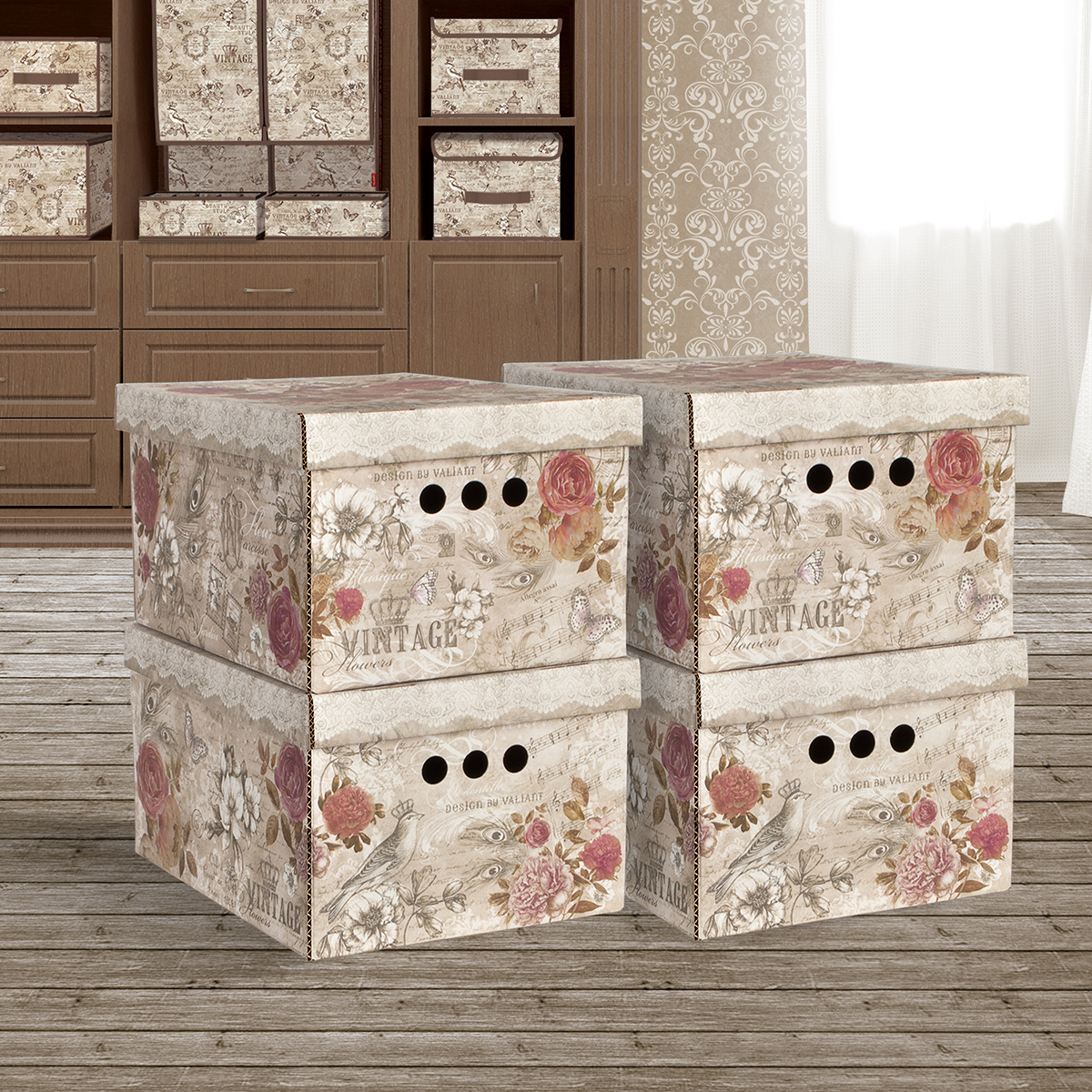 Короб для хранения "vintage flowers" 25*33*18,5 см (набор 4 шт.) (1/11) "valiant" vn-bctn-fl-4s