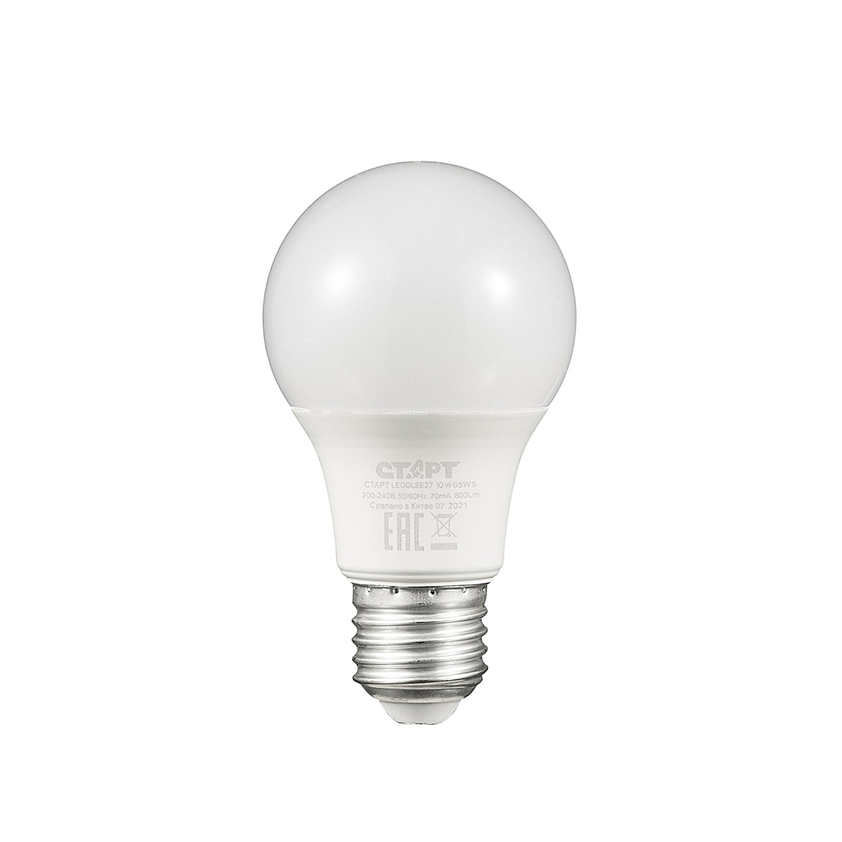 Лампа светодиодная "старт эко" груша 10w 6500 к  e27, белый хол. свет (10/100)