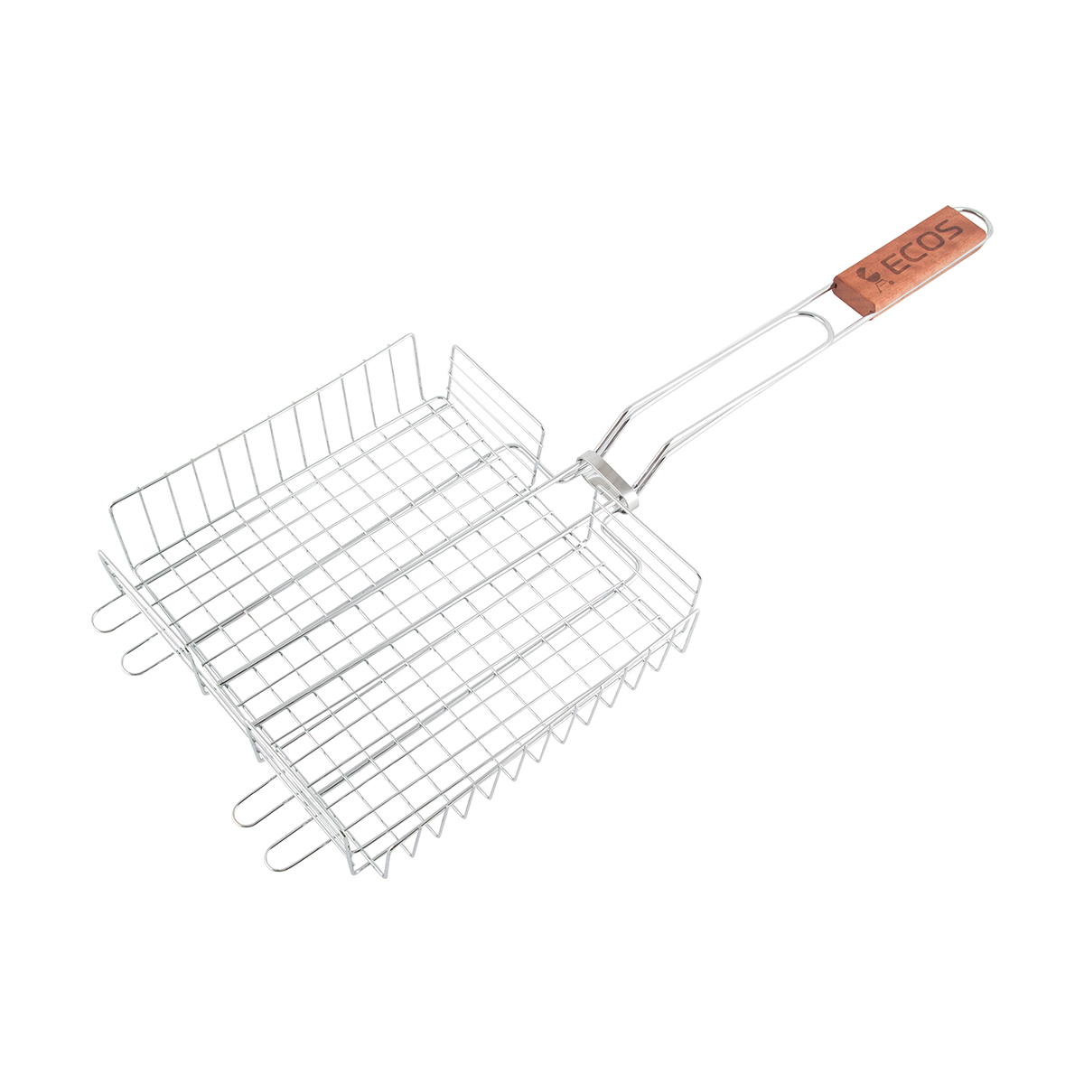 Решетка-гриль 22*22*5 см, хром, дерев. ручка (1/6/24) "ecos" х-381d