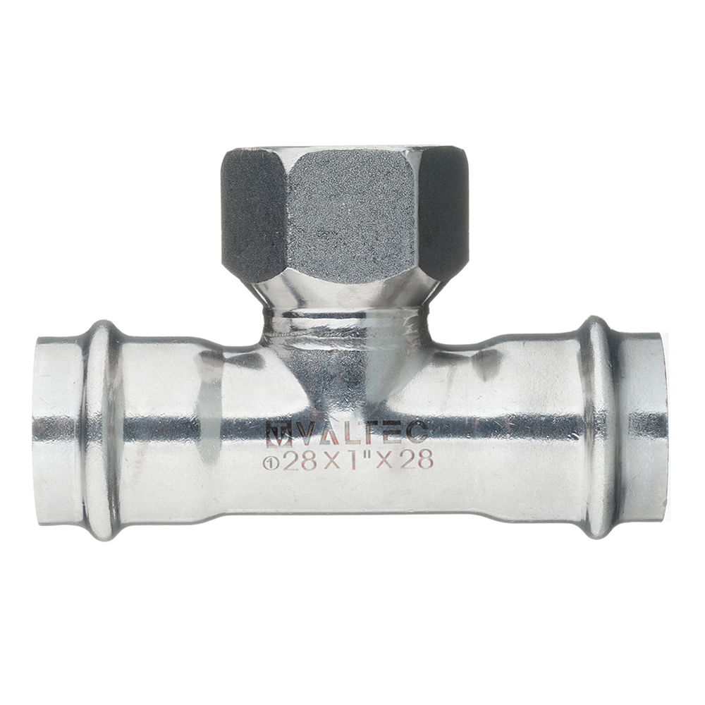 Тройник В-пресс 28 x 1" x 28 нержавеющая сталь VALTEC