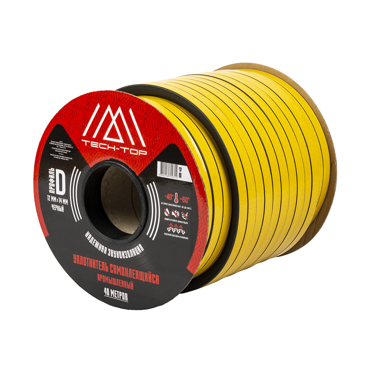 Уплотнитель d 12 х 14 мм черный бухта 40 м (промышл.) (1/8) "tech-top"