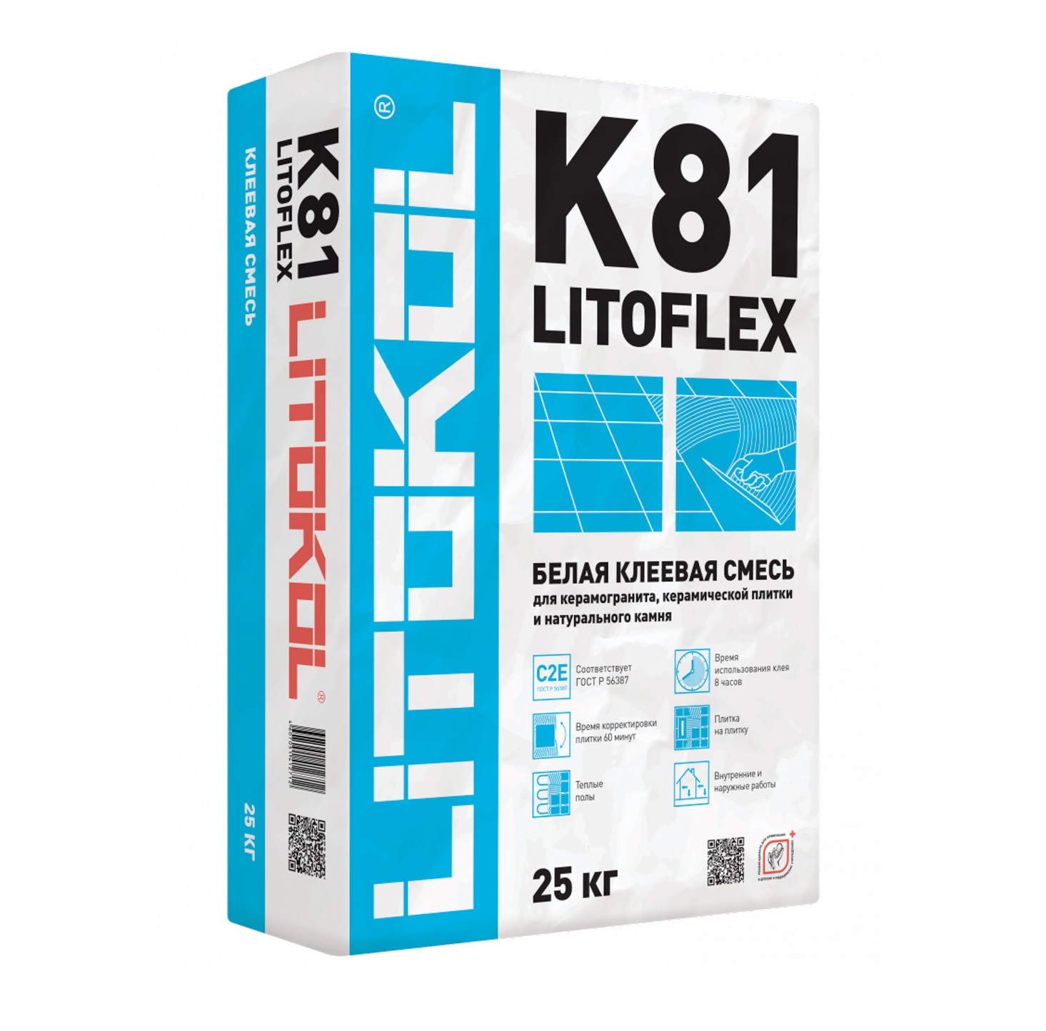 Плиточный клей ЛИТОКОЛ Litoflex K81 белый 25 кг