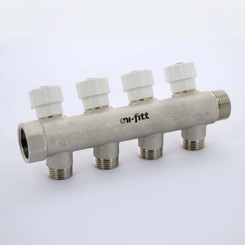 Коллектор UNI-FITT 3/4"х1/2"Kх4 вых конус 40мм никелированный с вентилями