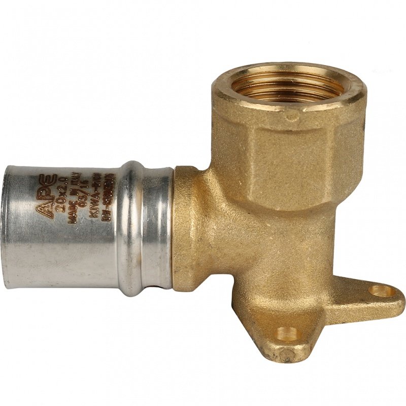 Угольник с креплением на стену 20 х 1/2" (ВР) короткий под пресс STOUT для МП труб