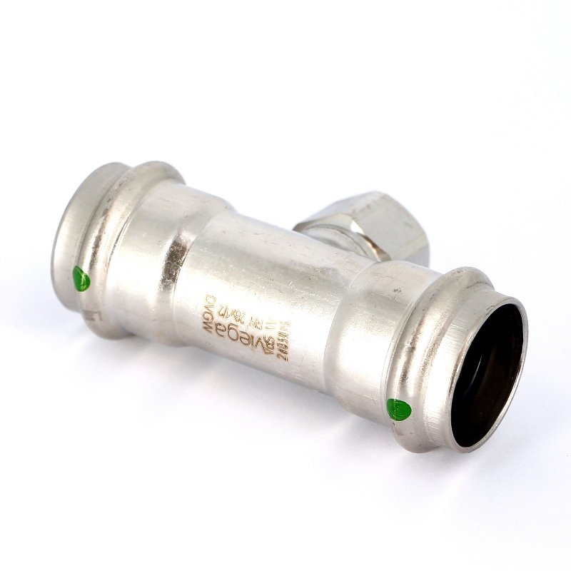 Тройник пресс-В 28х1/2"х28 нержавеющая сталь Sanpress Inox VIEGA