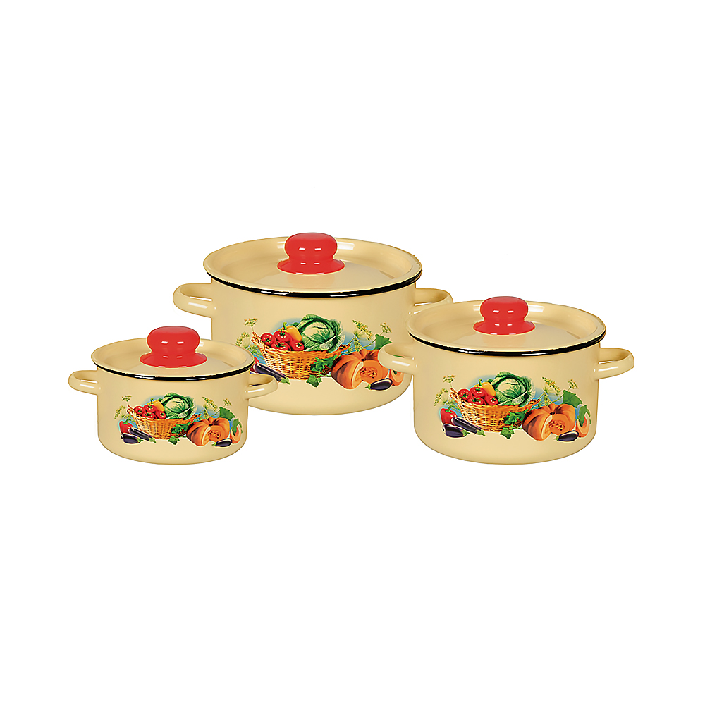 Набор кастрюль эмалиров. №33 "урожай" кремов.  (1,5 + 2,9 + 4,5 л) "стальэмаль"  1с33