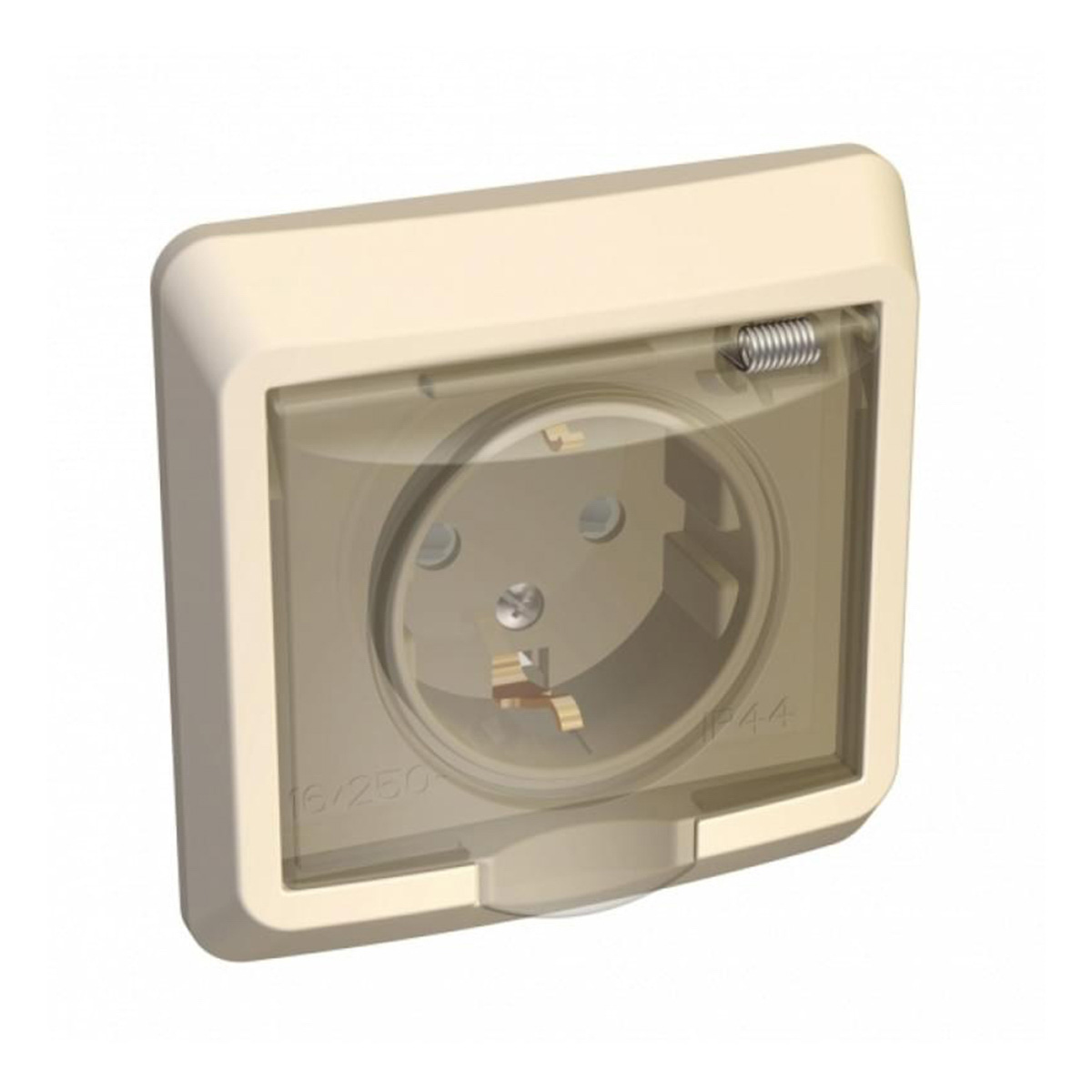 Розетка "этюд" 1 местн. с заземл, с шторками, с крышкой 16а, кремовый (1/14/84) "schneider"